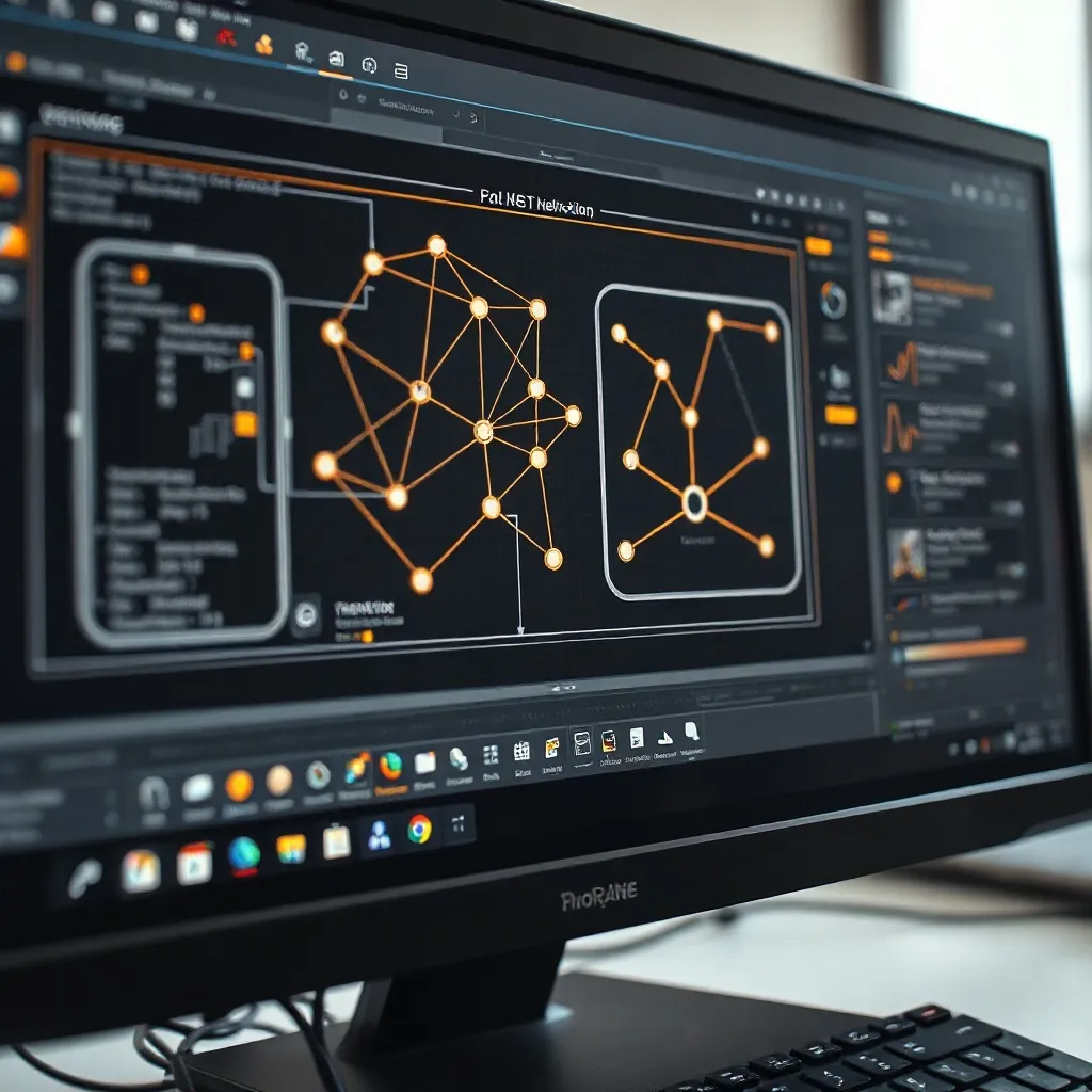 Close up of a computer screen showing complex AI neural netw